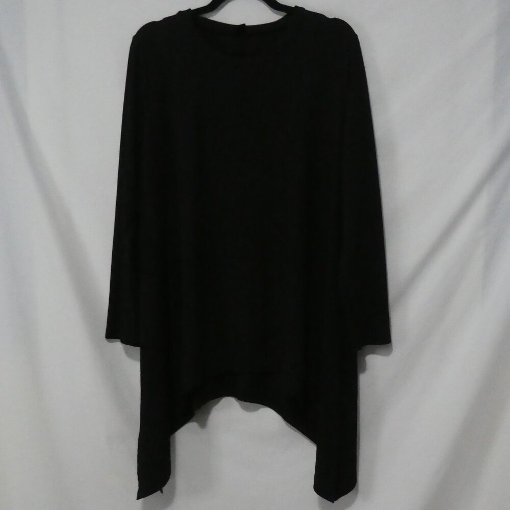 SHEIN - Curve | 1XL | Ribbed Black Asymmetric Hem Long Sleeve Shirt
